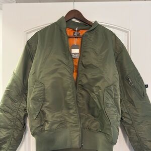 Alpha Industries Olive Bomber Jacket with Orange Lining